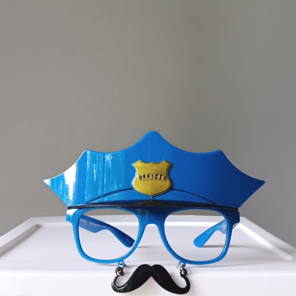 Sun-Staches Officer Costume Glasses Plastic Fake Mustache Blue Black 6" Lens